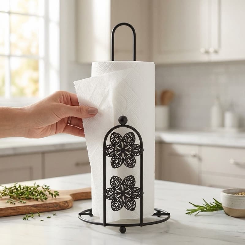 Suporte Vertical para Rolo de Papel Toalha Preto Inox Para Mesa de Cozinha e Guardanapos