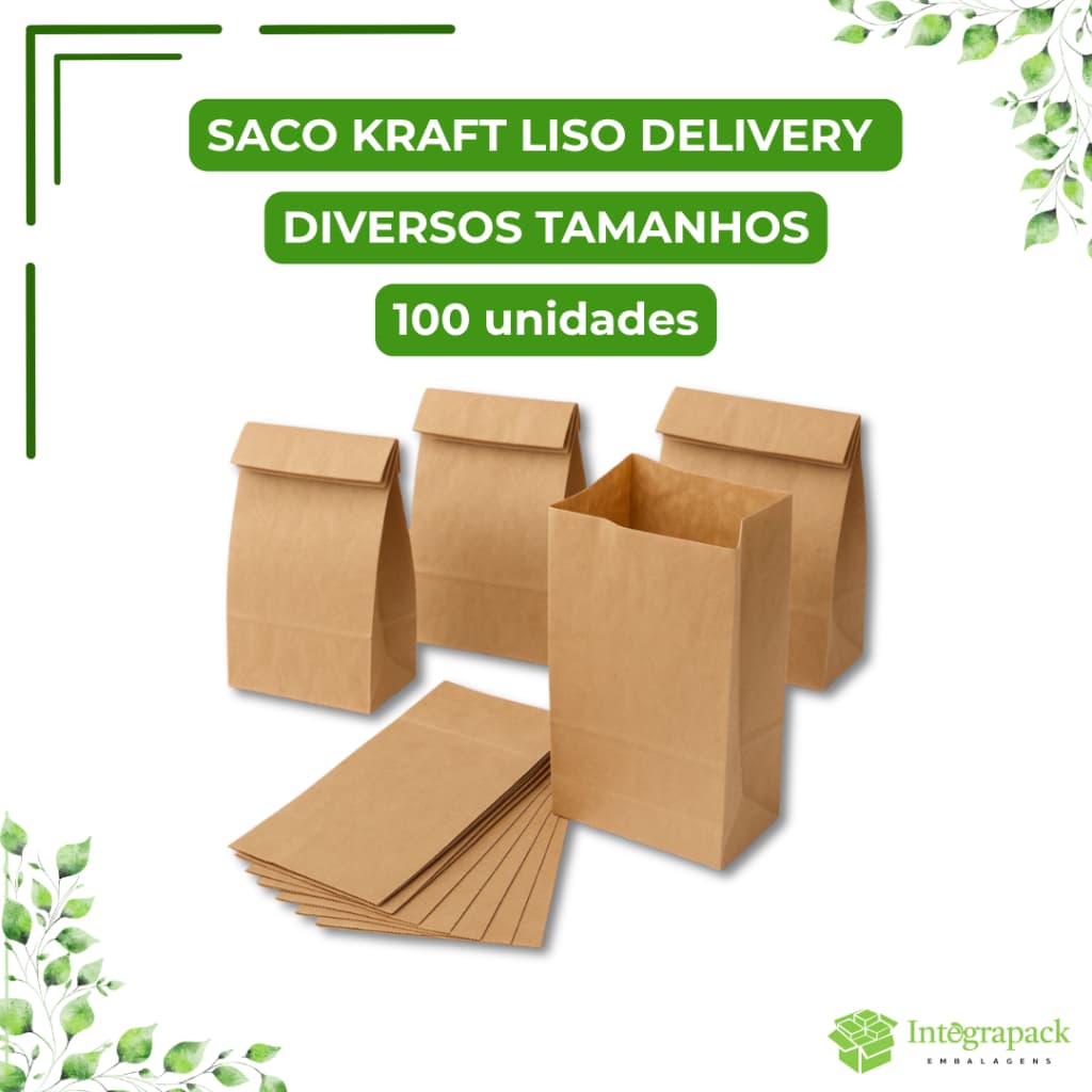 Saco De Papel Kraft Liso 100 Unidades Delivery Hambúrguer Lanches Food Service Padaria Pastel