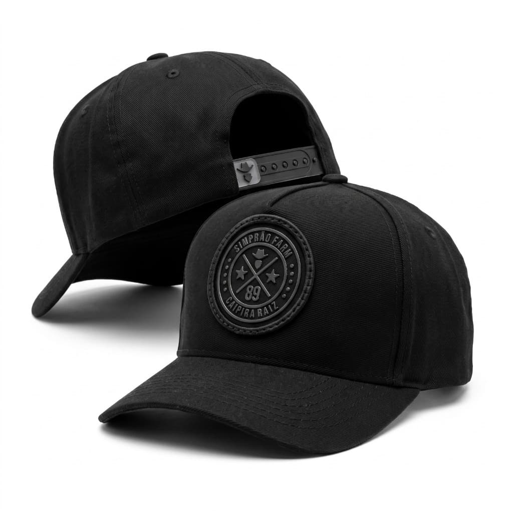 Boné Trucker Country Simprão Farm All Black Aba Curva Com Ajuste Traseiro Ajustavel Boiadeiro Premium
