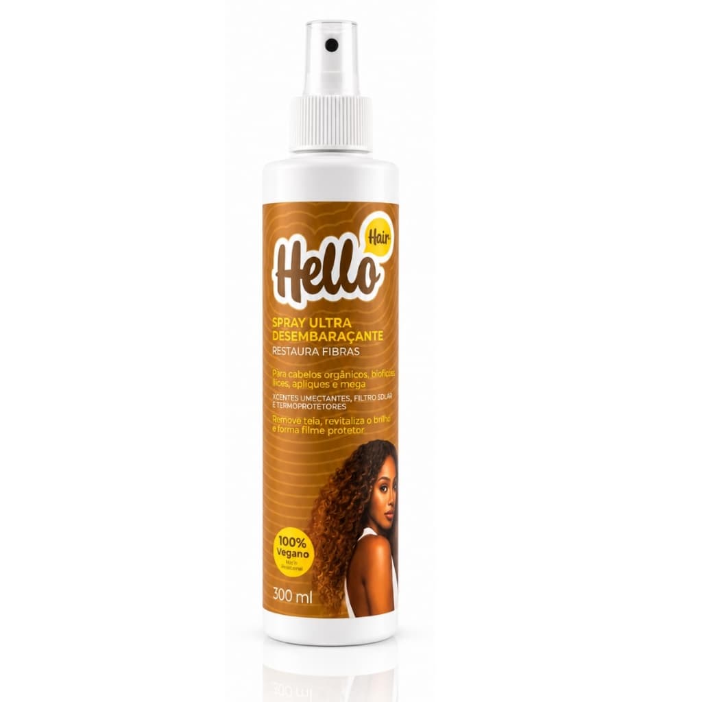 Spray Ultra Desembaraçante cabelos orgânicos biofibra laces apliques Hello Hair 300ml