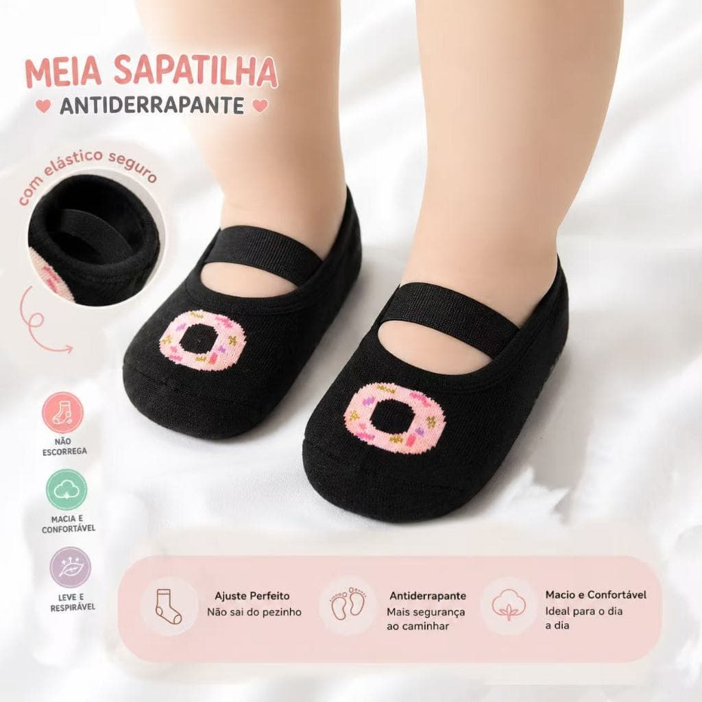 Kit 6 Pares Meia Sapatilha Infantil Antiderrapante Bebê Menina Algodão Confortável Respirável 0-4 Anos