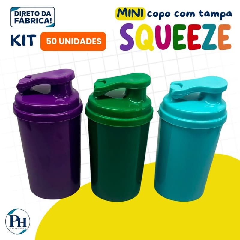 KIT 50 COPOS MINI DRINK 200ML COM TAMPA SQUEEZE | MINI SQUEEZE/COQUETELEIRA/SHAKEIRA | FESTAS, EVENTOS E LEMBRANCINHAS0