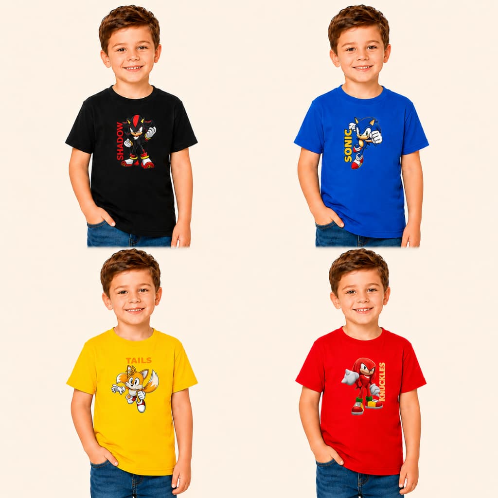 Camiseta Turma do Ouriço Infantil 100% Algodão Estampa Menino