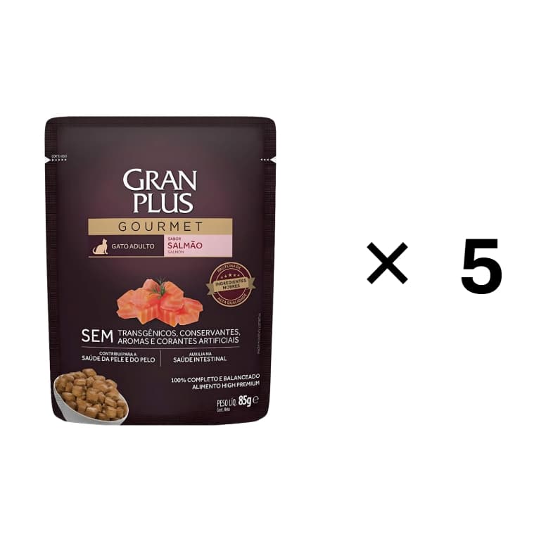 Ração Úmida Sachê GranPlus Gourmet Gatos Adultos  Salmão e Frango 85g - KIT 5 UN