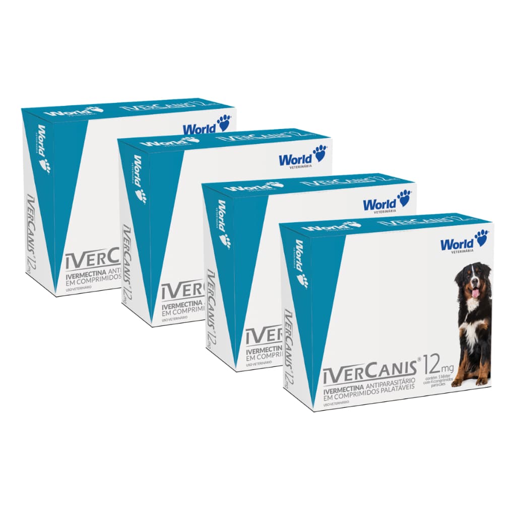 Ivercanis World Remédio Para Cães carrapatos pulgas sarna 12 Mg Dura 6 Meses 4 Comprimidos 15 a 30 Kg