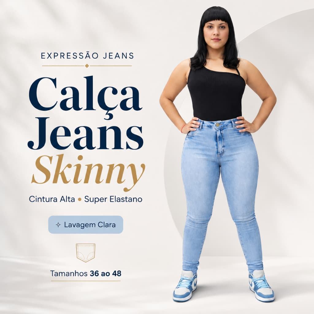 Calça Jeans Feminina cintura alta premium com super elastano