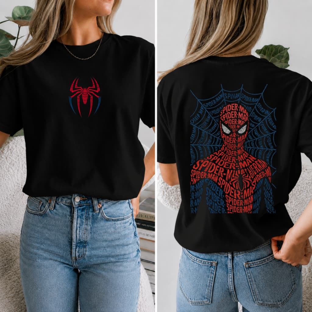 Camiseta Blusa Feminina Spider Man Homem Aranha Filme Camisa Frente e Costa Algodão Premium