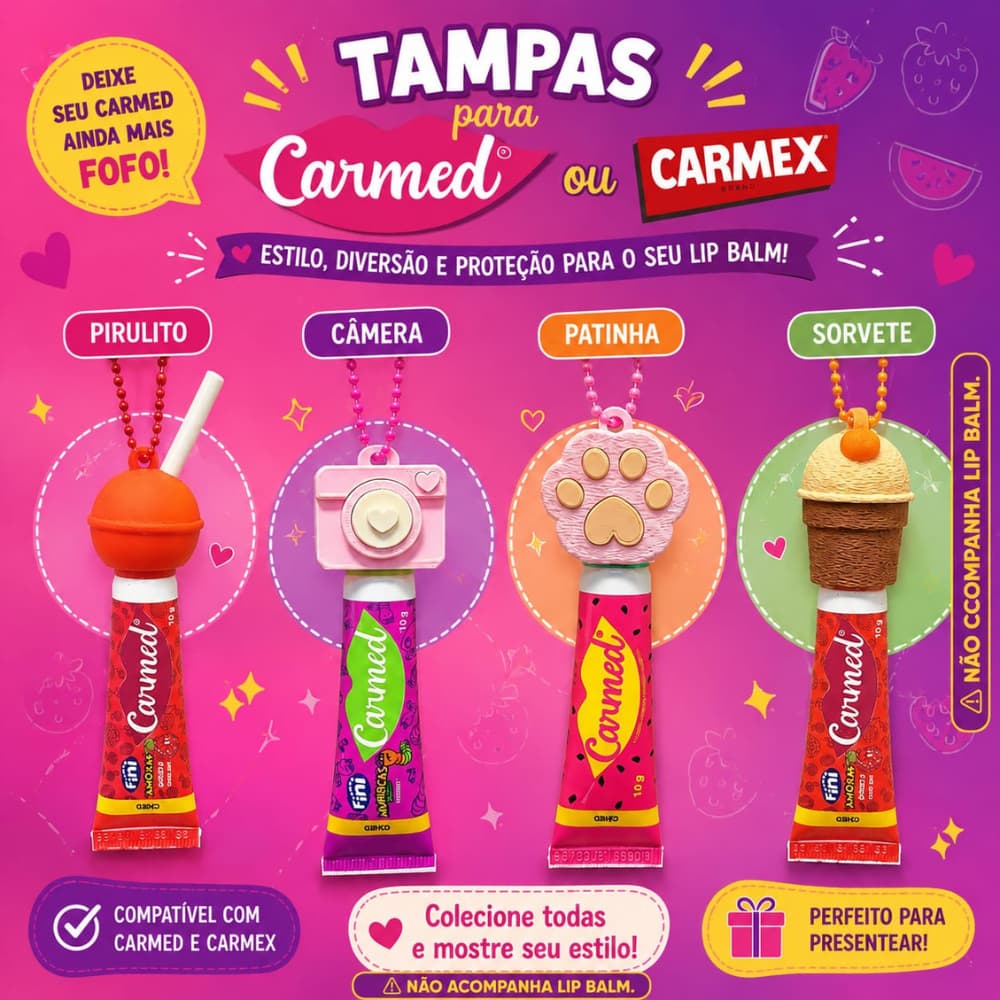 Kit Capinhas Personalizadas para Tampinha Carmed - Proteção e Estilo para seu Hidratante Labial