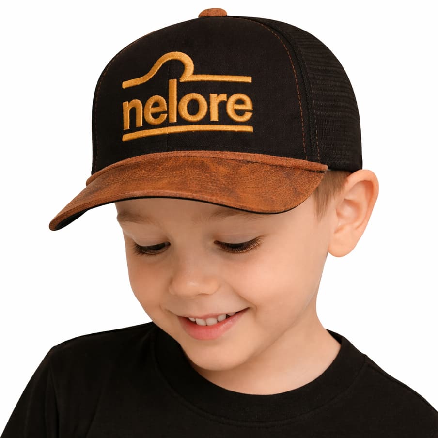 Boné Infantil Country Agro Aba Curva em Couro Bordado Ajuste Snapback Menina Menino