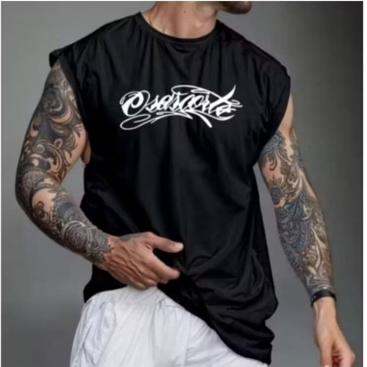 Camiseta Regata Oversized Estampada OSASCORTE 244  Masculina Estilo Streetwear Academia Treino Fitness Casual Verão