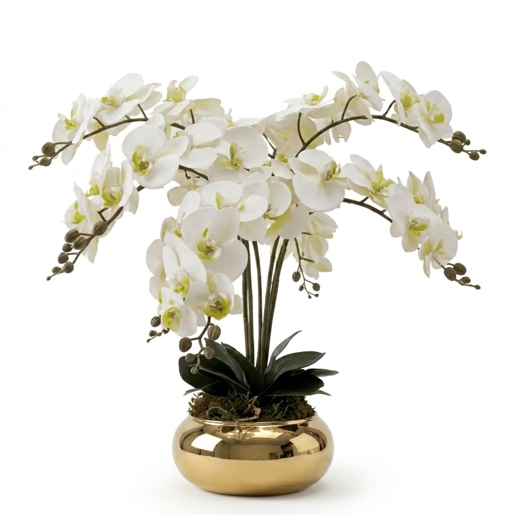 Arranjo Com 10 Hastes Orquídea Com Vaso Espelhado