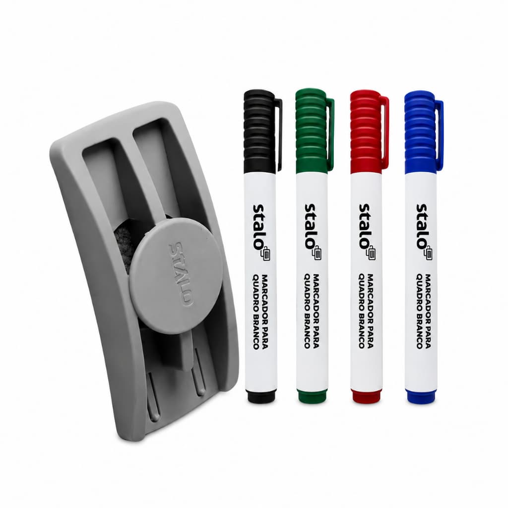 Kit pincel caneta quadro branco 4 cores + apagador Bic marcador preciso prático fácil limpar resistente escolar
