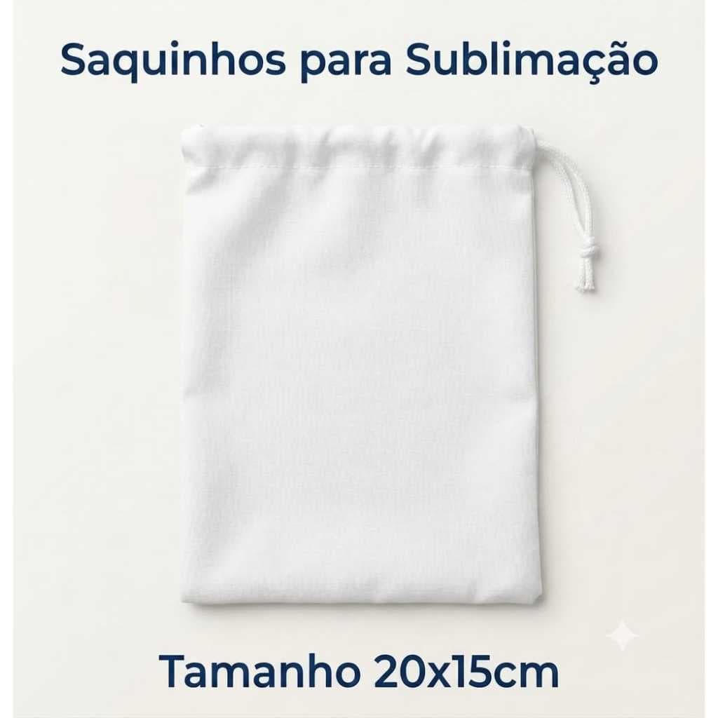 25 Saquinhos 20x15cm  Saco de Tecido Tactel Branco Liso para Sublimação - 100% Poliéster Atacado