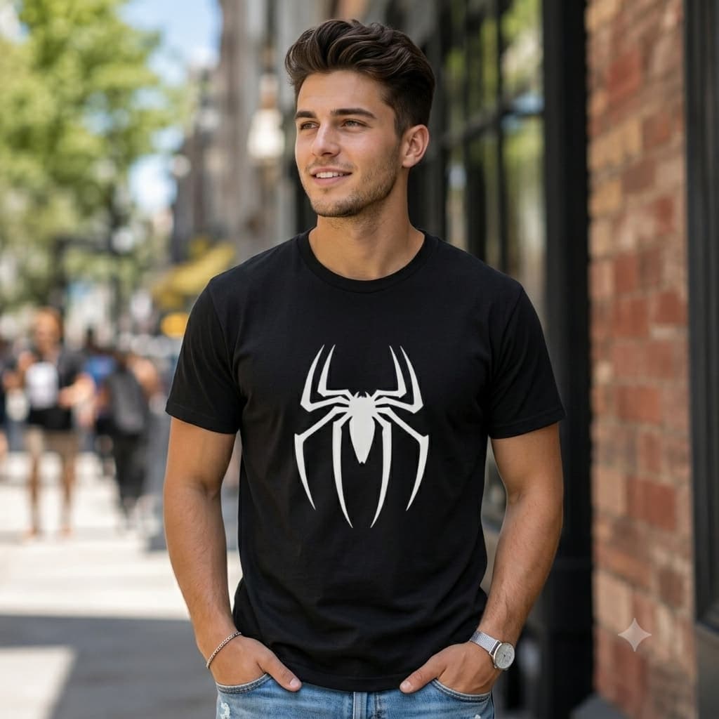 Camiseta Unissex Algodão Homem Estampa Aranha Minimalista Geek Nerd Casual Masculina Feminina Nerd