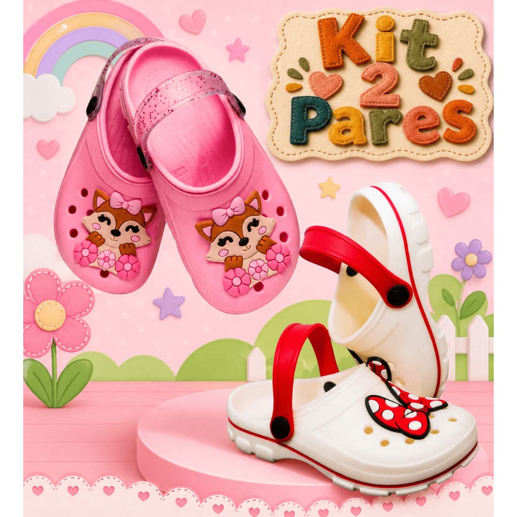 Kit 2 Pares Babuche Infantil Sandália Menina Feminina Chinelo antiderrapante Confortável Macio Leve  e Delicado
