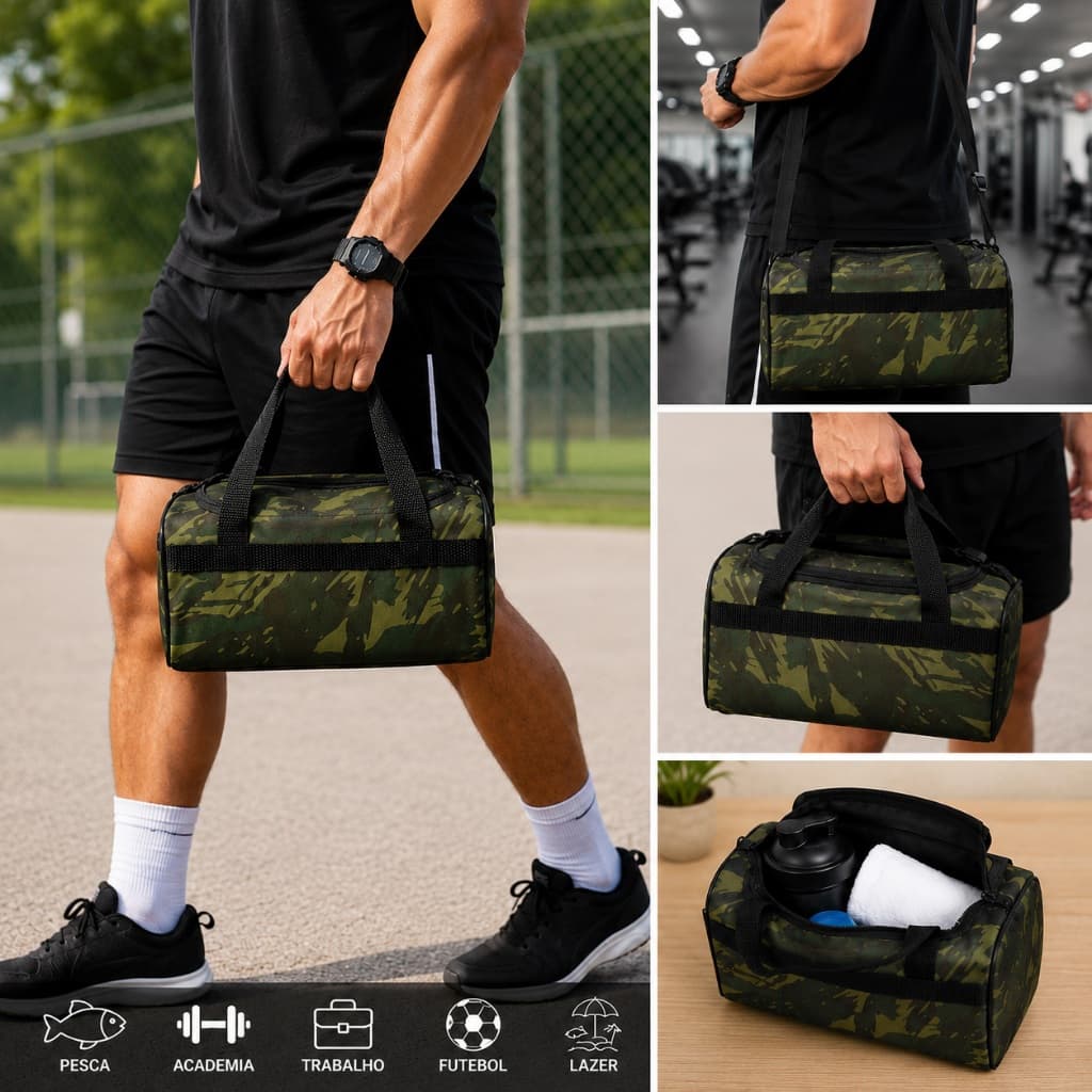 MALA BOLSA DE MÃO E OMBRO PEQUENA (PP) CAMUFLADA PARA ACESSÓRIOS PESCA ACADEMIA TRABALHO FUTEBOL NR1