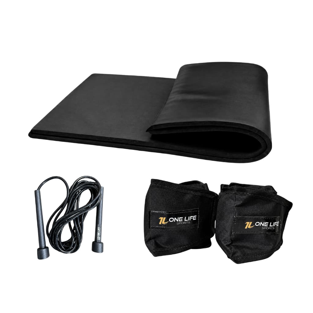Kit Malhar em Casa – One Life Sports® – Colchonete, Tornozeleira 3 kg e Corda | Funcional