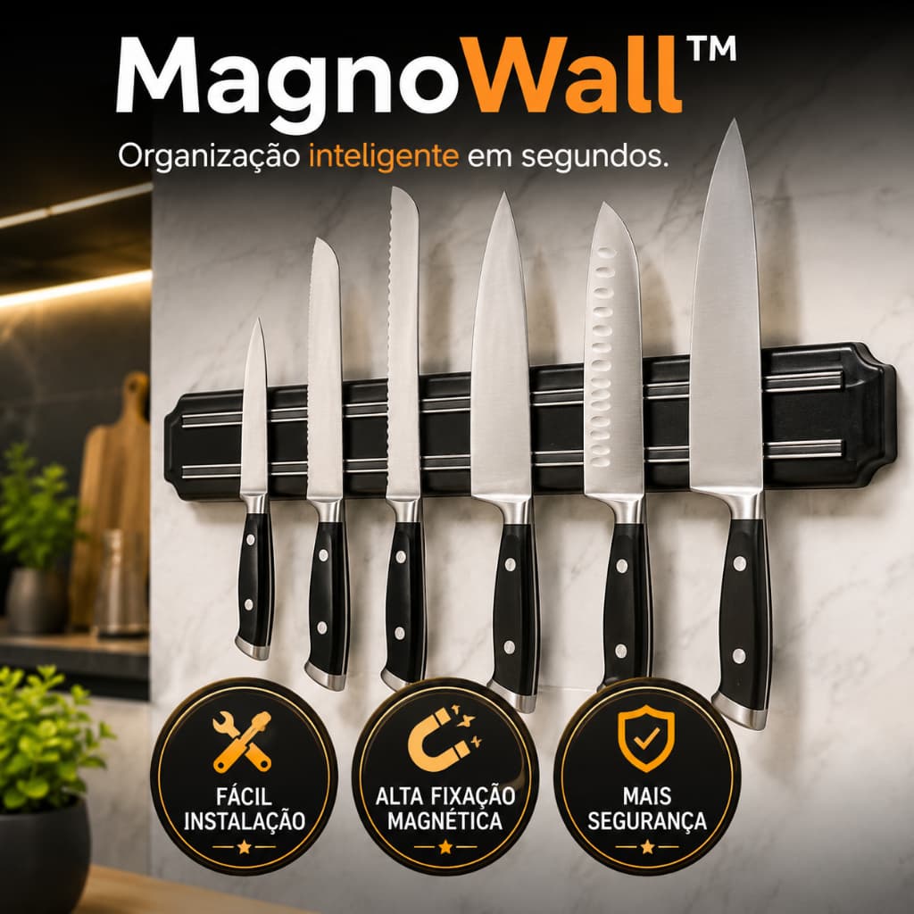 Barra Magnética para Facas e Ferramentas 33cm Suporte de Parede Organizador MagnoWall