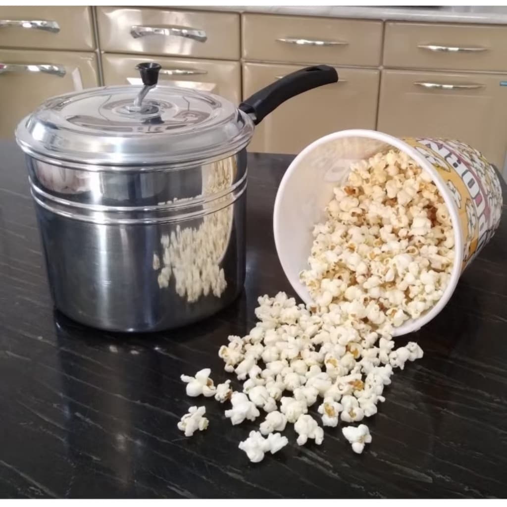 Pipoqueira Retrô em Alumínio Polido De 3,75 Litros E De 4,5 Litros com Manivela – Ideal para Cinema em Casa