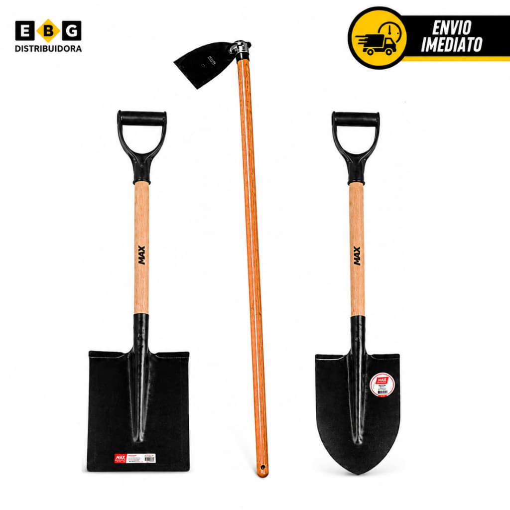 Kit Enxada 22cm Cabo De Madeira 1,20 Metros Para Obras Jardinagem Jardim + Pá Bico Ou Quadrada 71cm