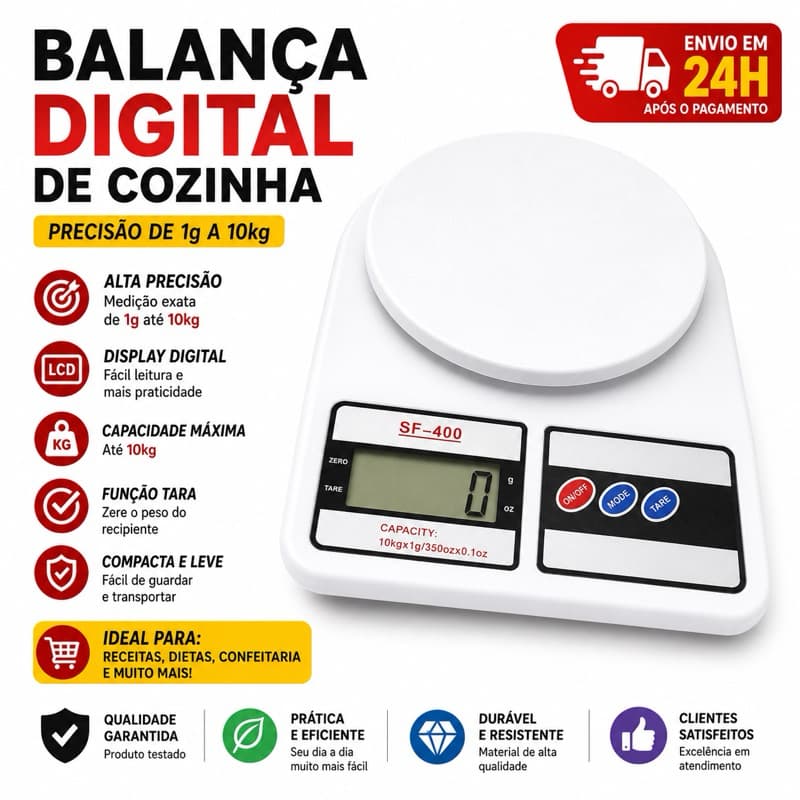 Balança Digital 10kg 2 1 Unidades Cozinha Para Cozinha