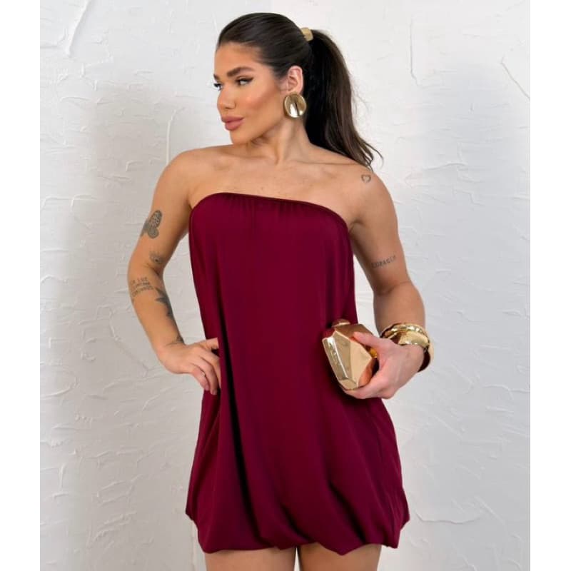 Vestido Curto Balonê Tomara Que Caia Feminino Marsala Vinho Tendência Gringa Blogueira Verão Festas Casual Premium