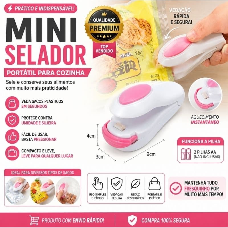 Mini Máquina Seladora de Plástico com Selagem Rápida e Imã para Geladeira