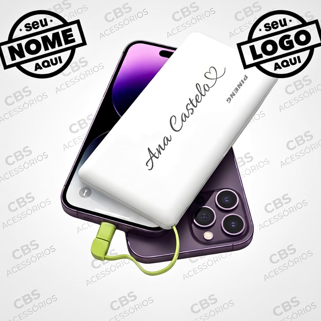 Carregador Portátil Power Bank 10.000mah - Personalização a Laser - Nome - logo - Símbolos Time - Empresa