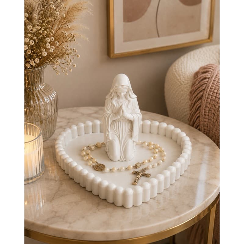 Porta-Terço Decorativo ou Porta-Joias – Bandeja Organizadora com Imagem Religiosa