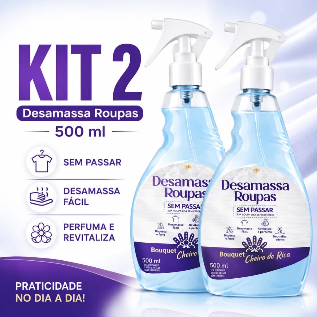 Kit 2 Desamassa Fácil Provita 500ml Spray Sem Passar Perfuma Tecidos Neutraliza Odores