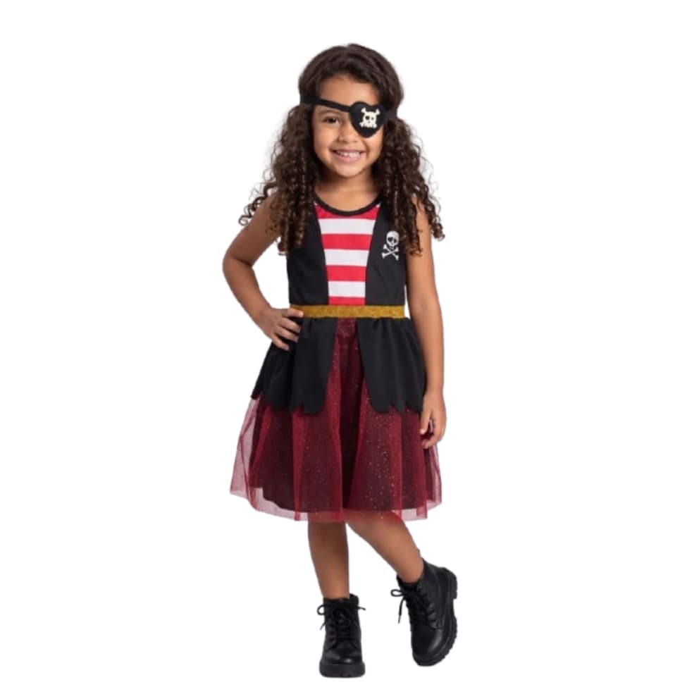 Fantasia Infantil Pirata Menina Vestido Luxo Halloween Carnaval Promoção