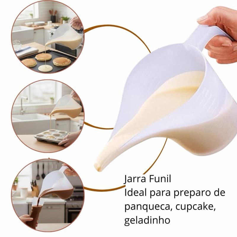 Jarra Funil Graduada para Bases de Geladinhos Caldas Panqueca Cupcake 1Lt