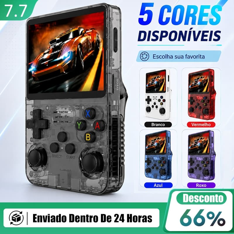 Console R36HD Portátil Retro Várias Cores 15000+ Jogos Linux Tela IPS 3.5 64GB Video Game