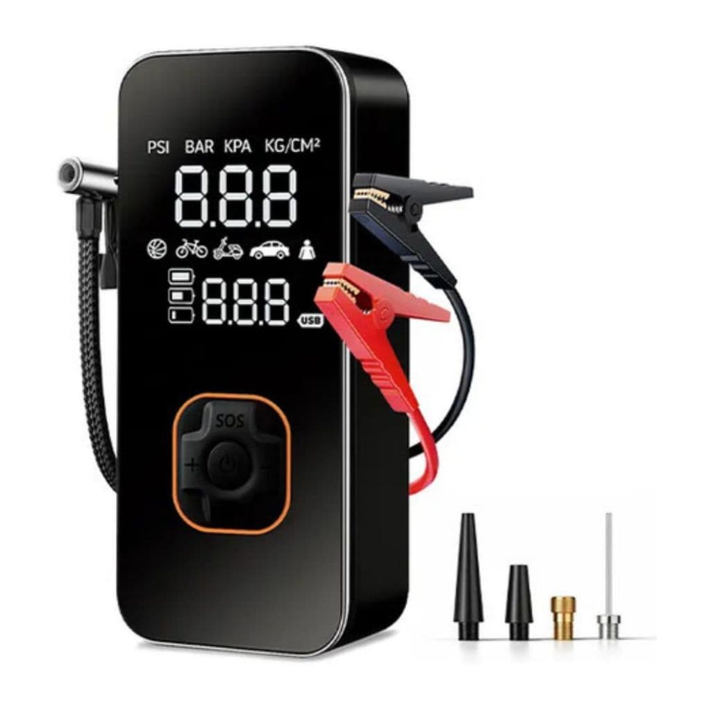 Compressor de Ar Digital Portátil Recarregável + Auxiliar de Partida Carro Moto com Lanterna SOS.Ofc