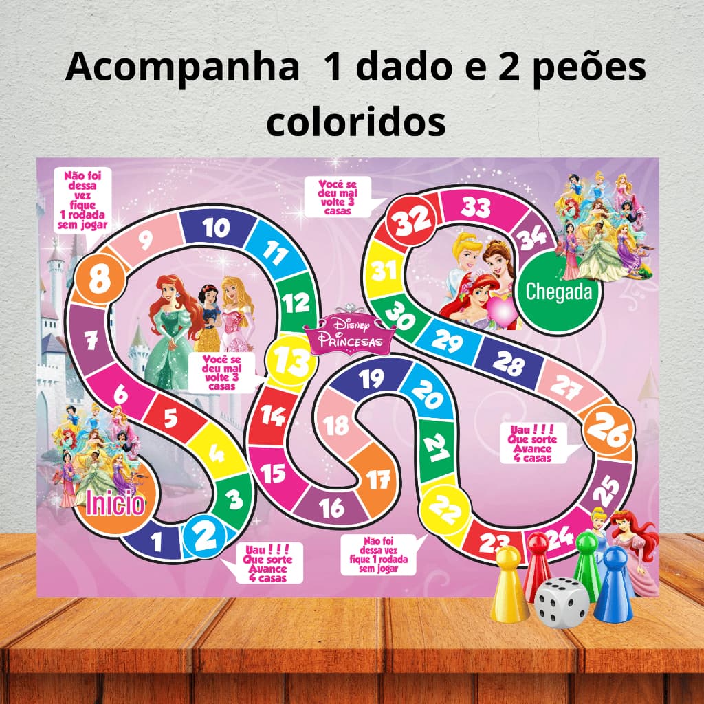 Jogo de tabuleiro para lembrancinha de aniversário/ kit festa/ personalizados - PRINCESAS DISNEY