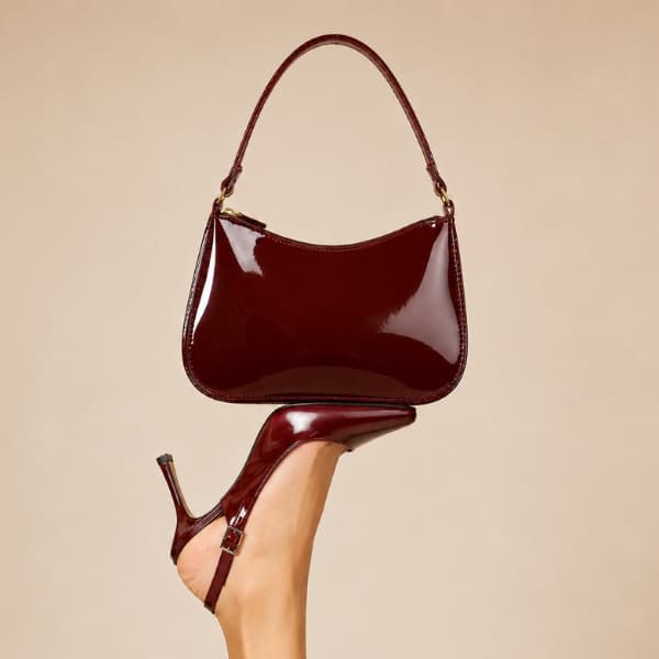 Bolsa Verniz Meia Lua Vinho Luxo Bolsinha Casual Festas Trabalho Dia dia Compacta Pequena Leve Fashion Moderna