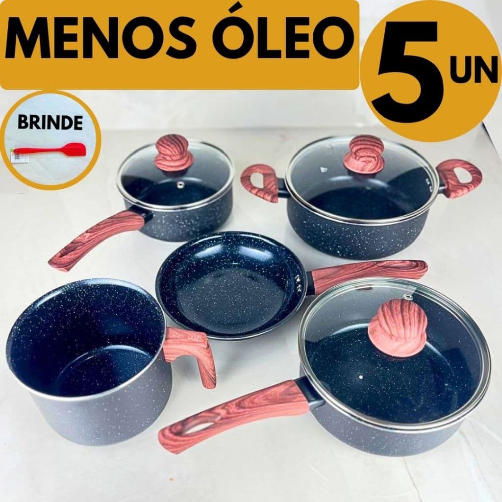 Jogo Panelas 5 Peças de Indução Antiaderente de verdade Com Tampa Não Gruda Completa Casa Cozinha