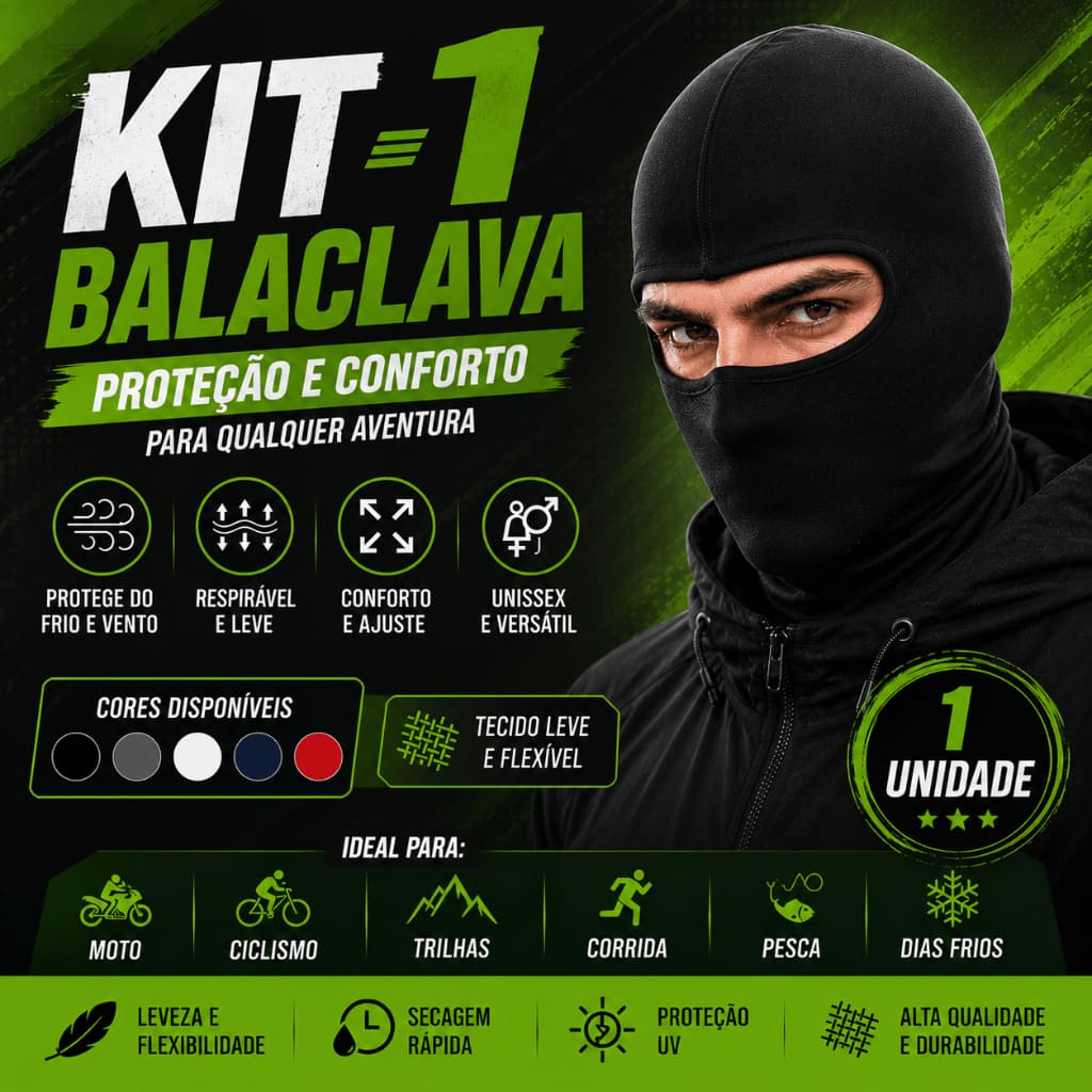 Touca Ninja Balaclava Toca UV+50 Proteção Solar Térmica Motoqueiro Motoboy touca preta