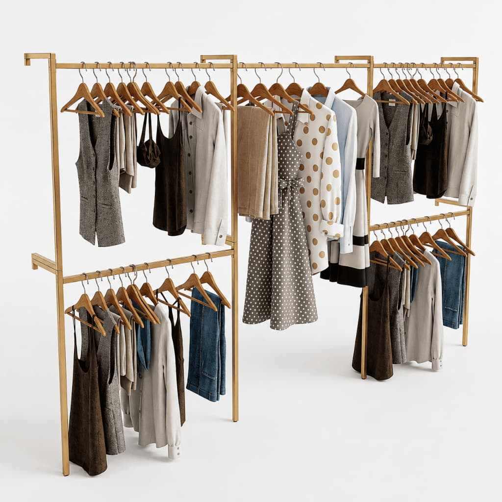 Arara Dupla Simples 3M cabideiros | Closet Expositor e Organizador de Roupas Preto Dourado Rosê