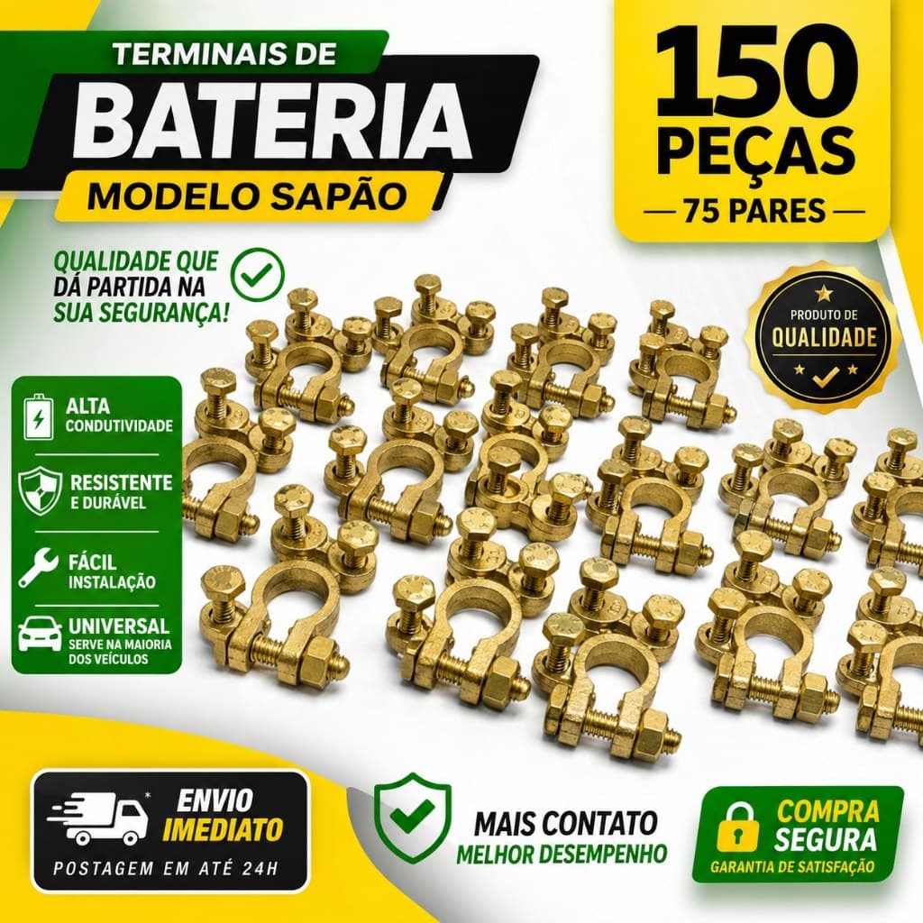 Terminais de Bateria Modelo Sapão 150 Peças (75 Pares) | Alta Condutividade | Universal | Envio Imediato