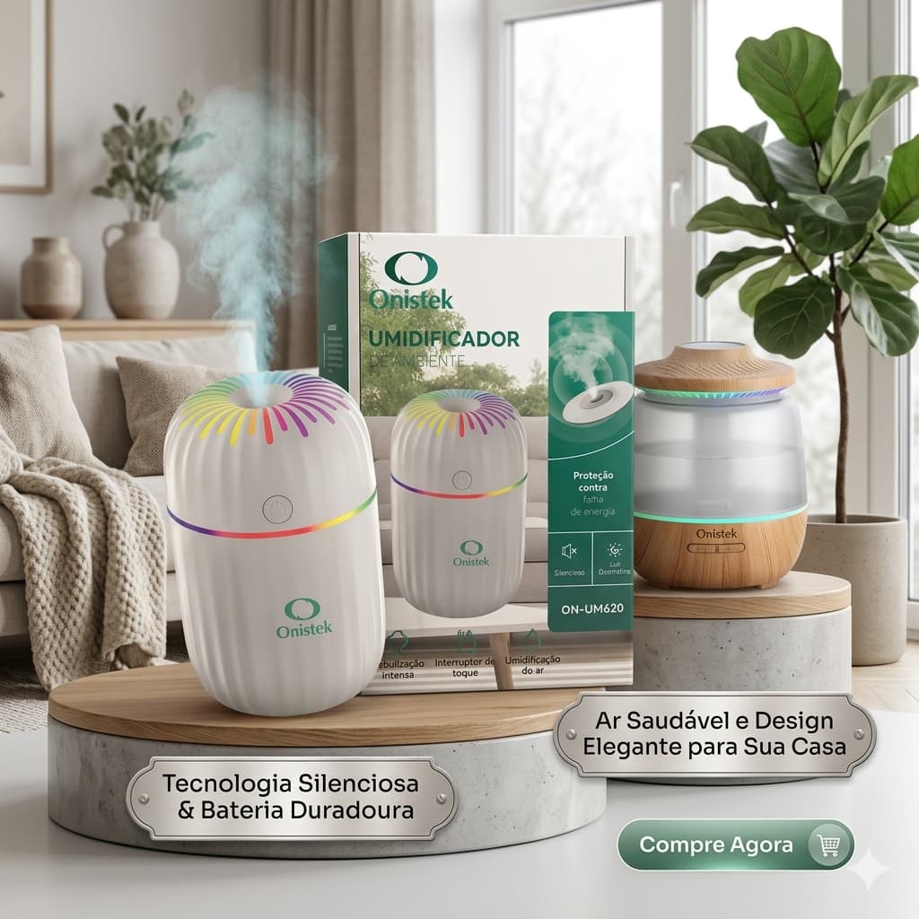 Umidificador de Ambiente Silencioso C/ Luz Decorativa Toque Proteção Energia