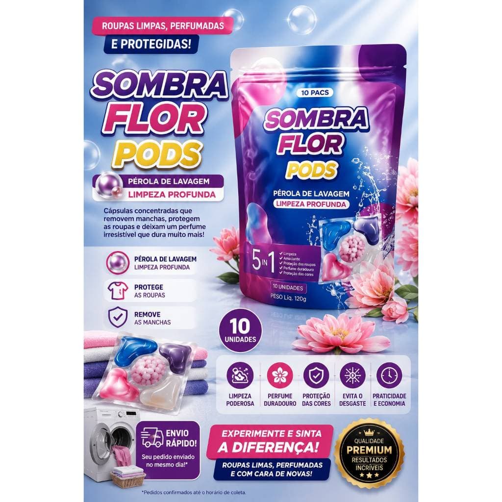 Cápsulas de Lavagem 5 em 1 C/30 Unidades Limpeza Profunda Perfume Floral P/Roupas Envio Imediato