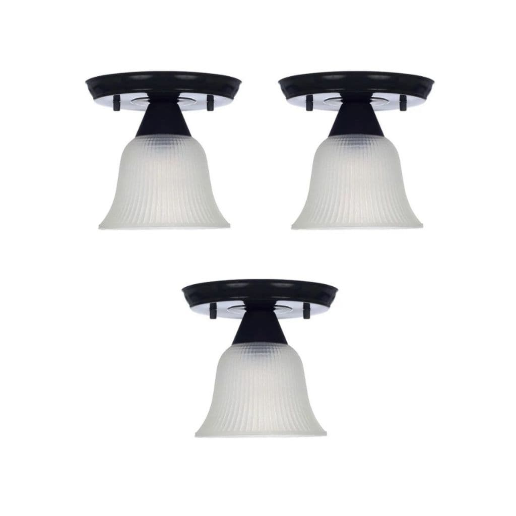 Kit 3 Luminária Plafon Sino Pendente Lustre Preto com Cúpula Prismatica, Canopla com Pinos para Banheiro e Sala Moderna