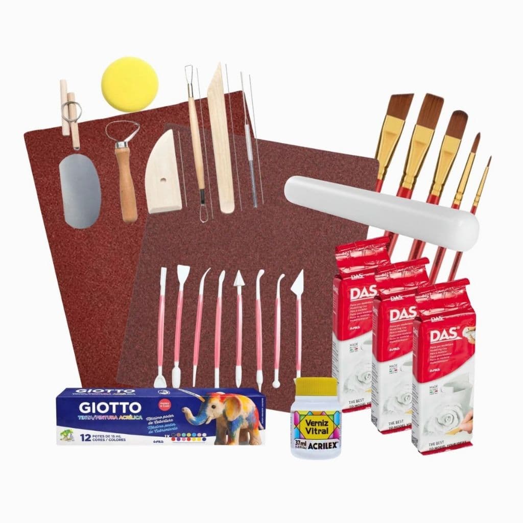 Kit 3 Massas DAS 250g Cerâmica Fria Estecas Rolinho Tinta