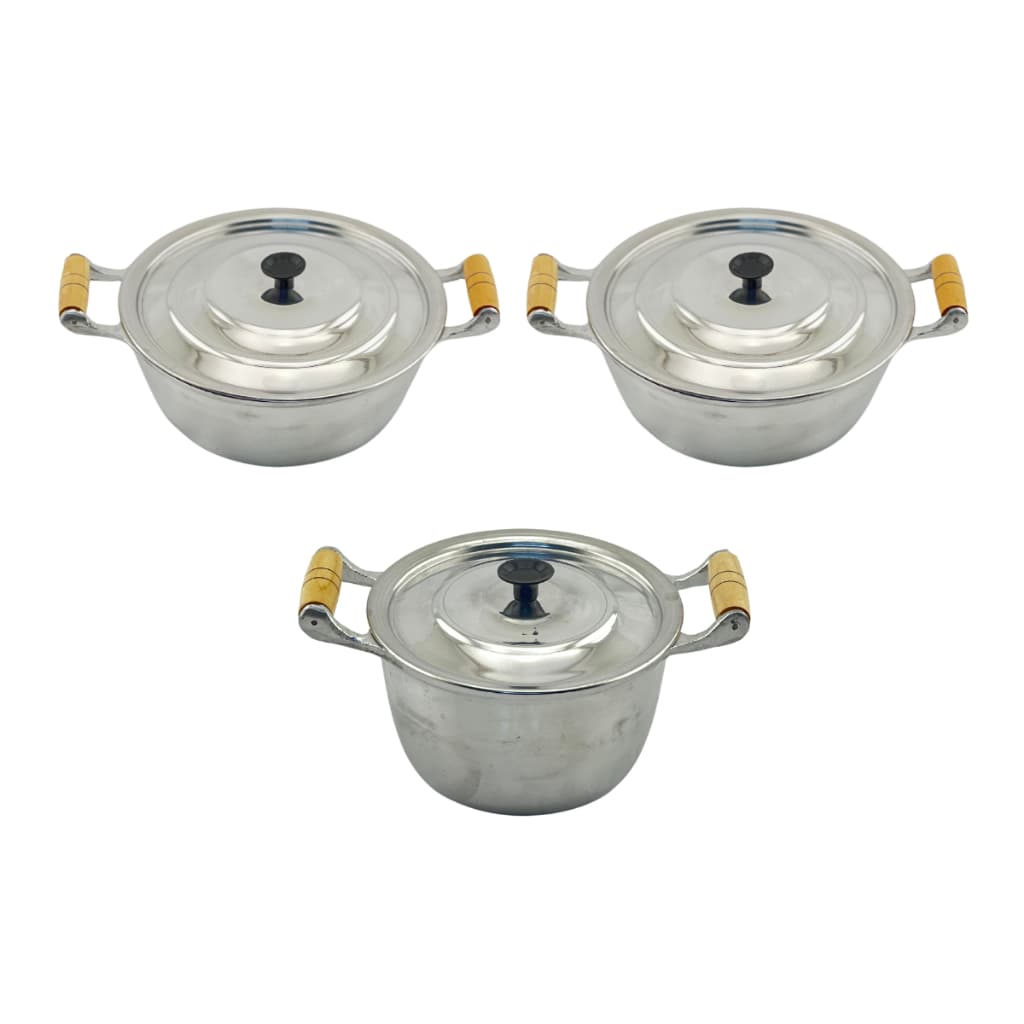 Kit Conjunto Jogo Panela Caldeirão Polido Alumínio Fundido Batido Grosso Cabo de Madeira