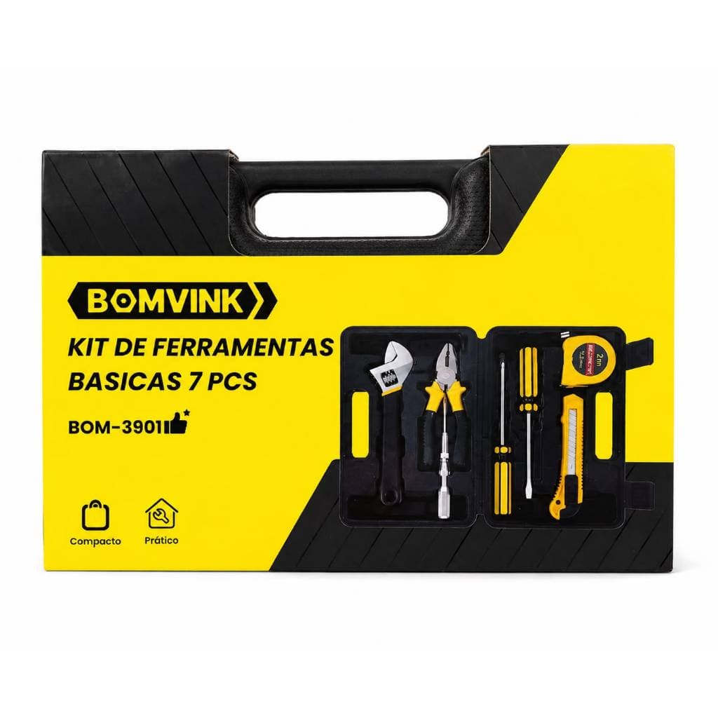 Kit Ferramentas Básicas 7 Peças Multiuso Completa Maleta Chave Alicate Estilete Bomvink