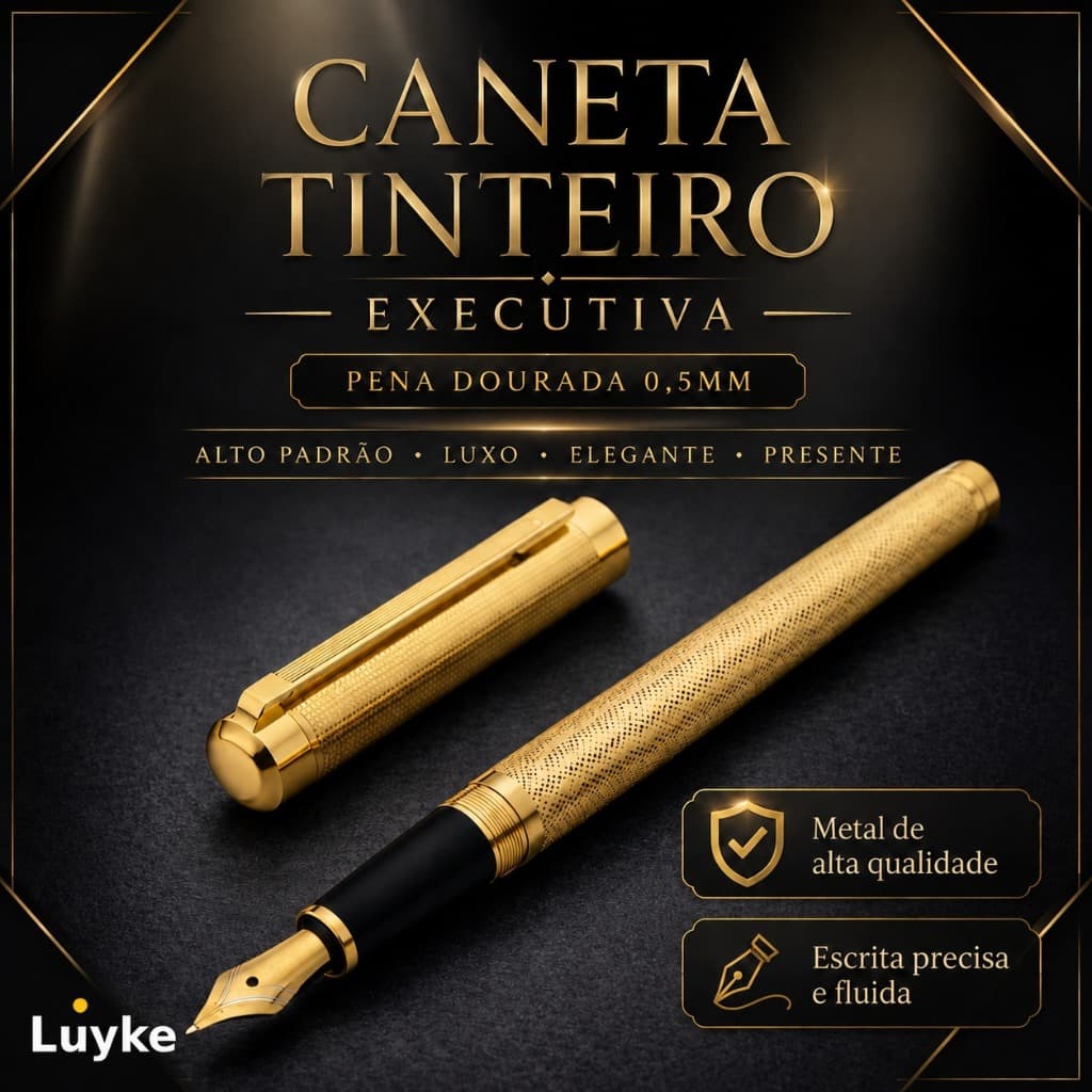 CANETA TINTEIRO EXECUTIVA PENA DOURADA 0,5MM ALTO PADRAO LUXO ELEGANTE PRESENTE
