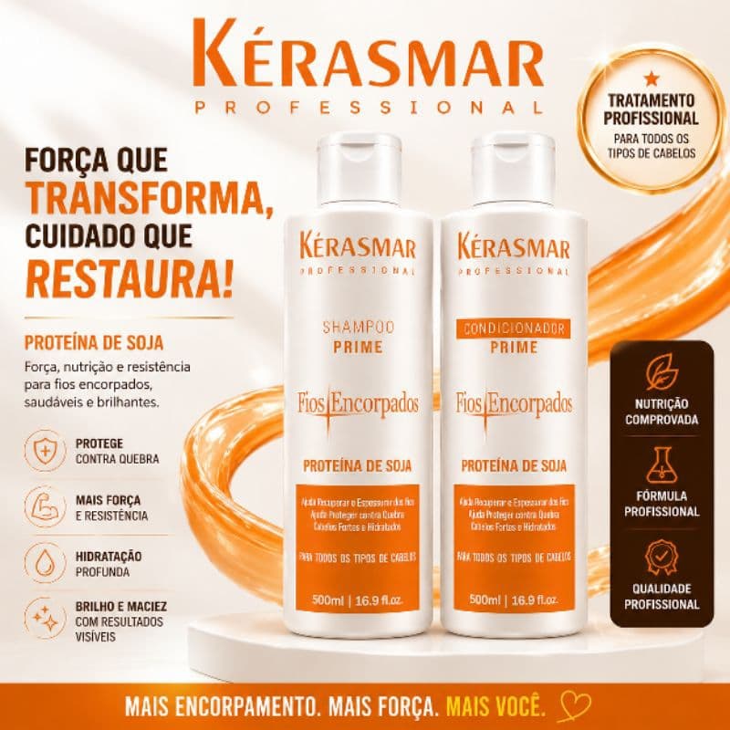 Kit Shampoo e Condicionador Profissional Kérasmar Prime 500ml Salão de Cabeleireiro