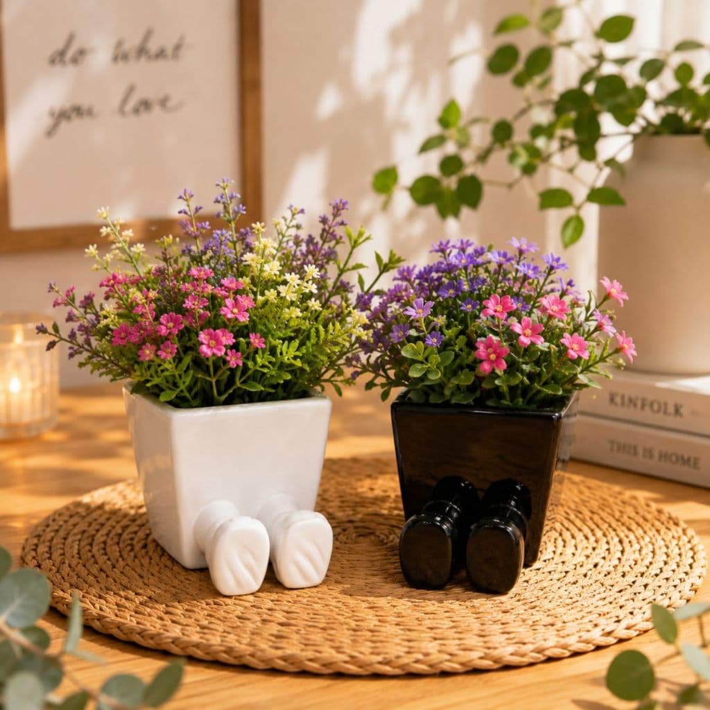 Vasinho Cachepot Decorativo de Porcelana Branco Preto para Flores Plantas Mesa Sala Escritório