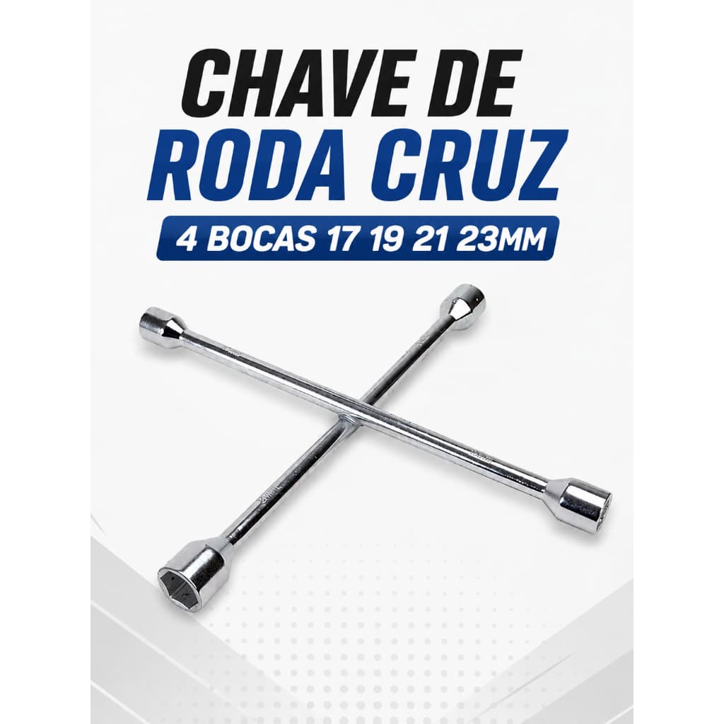 Chave de Roda Cruz 4 Bocas Universal 17 19 21 23mm Aço Carbono Reforçado Sextavada Carros